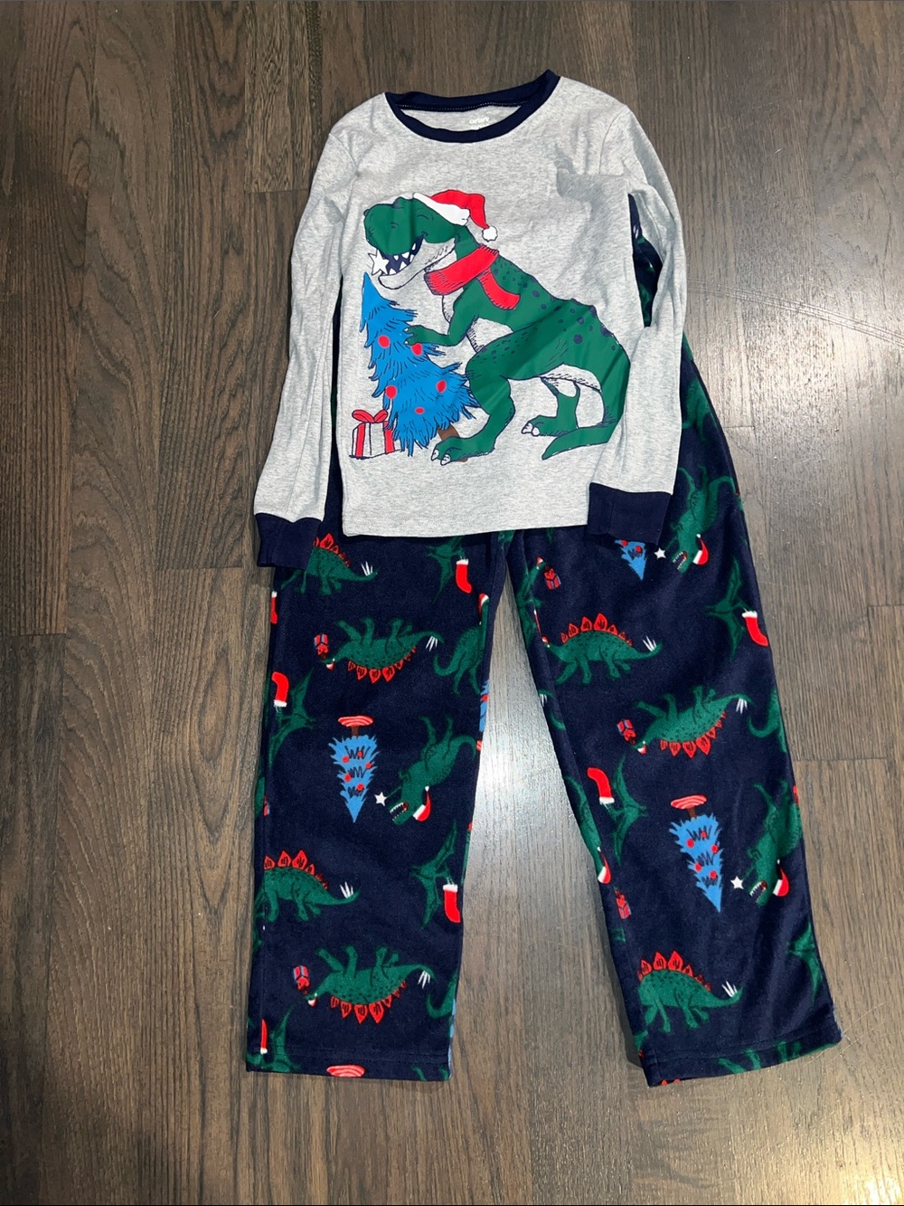 Carter Kids Holiday Dinosaur Pajama Set - Gray & Navy Size 10